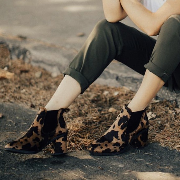 Water Resistant Cognac Animal Print Ankle Booties - Picture 3 of 8